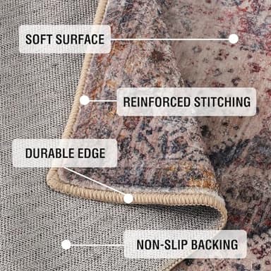 H.VERSAILTEX Area Rug 5' x 7' Washable Soft Rugs Mid-Century Modern Rug for Bedroom Living Room, Non Slip Non Shedding Printed Accent Indoor Floor Carpet for Dining Room Office, Vintage Fringes - Image 4