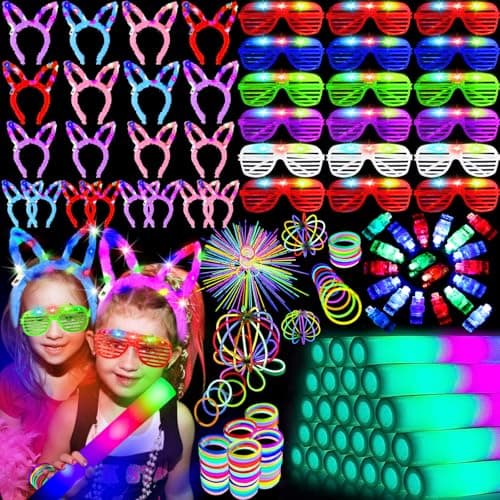 HHJ 284 PCS Glow in The Dark Party Supplies with 200 Glow Sticks 20 Led Glasses 20 Finger Lights 20 Hair Clips Fiber Optic Glow Party Favors for Birthday Wedding Concert 4th of July (284) - Image 1