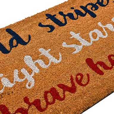 Creative Co-Op Coir Entry Doormat with Patriotic Message, "Bold stripes, bright stars, brave hearts" with non-slip liner backing-Americana, July 4th or Memorial Day Summer Entry Mat, Red, White & Blue - Image 5