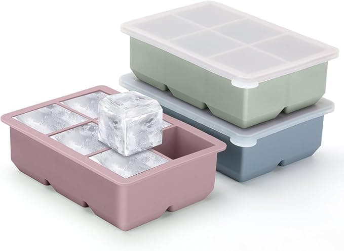 Silicone Ice Cube Trays 3 Pack - Large Size Silicone Ice Cube Molds with Leak Proof Removable Lid Square Ice Cube Tray And BPA Free for Cocktail,Whiskey, Stackable Flexible Ice - Image 1
