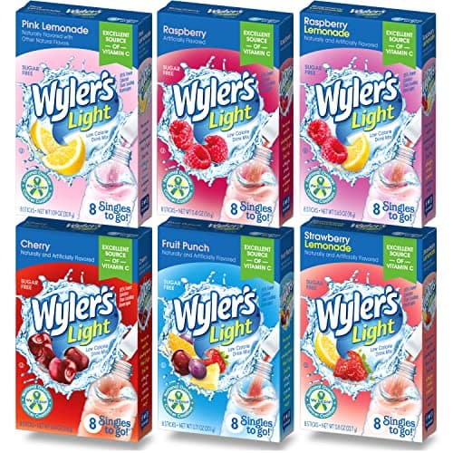 Wyler's Light Singles To Go Drink Mix, Variety 6 Pack, Pink Lemonade, Strawberry Lemonade, Fruit Punch, Cherry, Raspberry, and Raspberry Lemonade (48 Drink Sticks Total) - Image 1