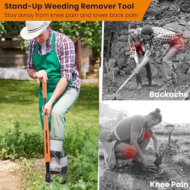 DOUBFIVSY Weed Puller Tool, 39"- 47" Heavy Duty Stand Up Weed Puller Adjustable Long Handle, 4-Claw Steel Head, Easy-Eject Mechanism Weed Remover Tool for Garden Lawn, Remove Weeds Without Bending - Image 2