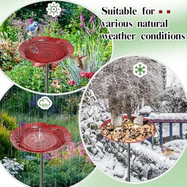 KHayRovies 2Pcs Metal Bird Baths for Outside, Hummingbird Small Birdbath Bowl for Outdoors with Metal Stake, Bird Feeder for Garden Yard Lawn Decor (Red & Yellow) - Image 5