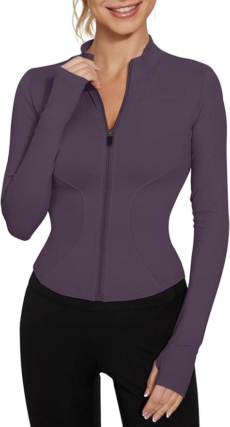 LUYAA Women's Workout Jacket Lightweight Zip Up Yoga Jacket Cropped Athletic Slim Fit Tops - Image 1