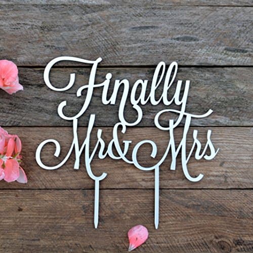 HappyPlywood Finally Mr and Mrs Wedding Cake topper (6' silver) - Image 1