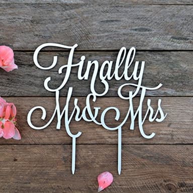 HappyPlywood Finally Mr and Mrs Wedding Cake topper (6' silver) - Image 1