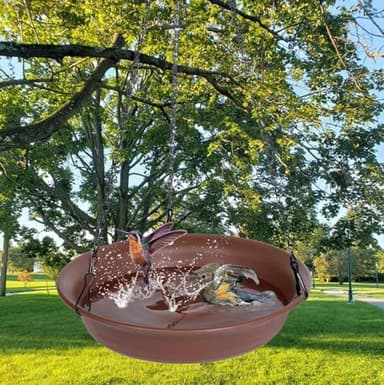 VUWEZ Hanging Bird Bath, Hanging Bird Water Feeder for Outdoors, Feeder Bowl, 1 Pack Birdbath Tray Accessories for Outside, Plastic Birdbaths Tray for Garden Patio Decoration (20", Chocolate) - Image 6