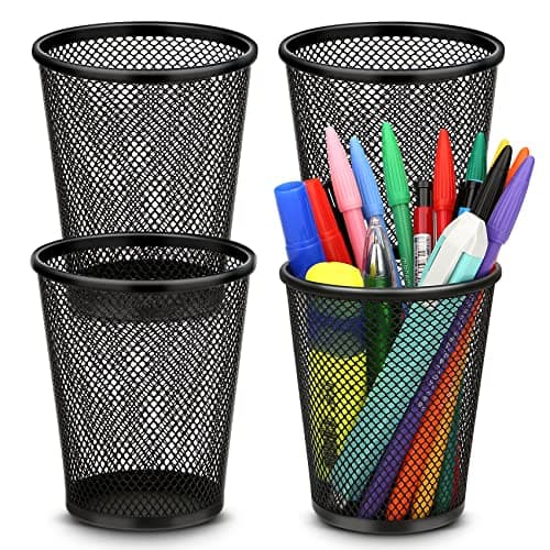 Smgmg Pen Holder for Desk, Pencil Holder for Desk, 4 Pack Pencil Cup for Pen, Mesh Metal Pen Organizer, Desk Pen Holder - Image 1