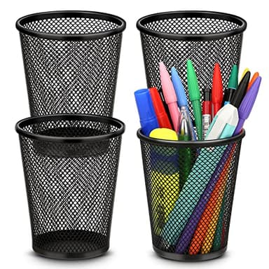 Smgmg Pen Holder for Desk, Pencil Holder for Desk, 4 Pack Pencil Cup for Pen, Mesh Metal Pen Organizer, Desk Pen Holder - Image 1