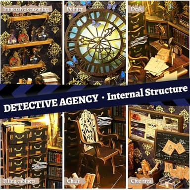 Catcrafter Book Nook Kit - Detective Agency Booknook for Bookshelf Decor, DIY Miniature House Kit, 3D Wooden Puzzle Dollhouse, Crafts for Adults Teens Birthday Easter Gifts - Image 3