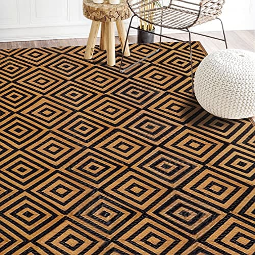 Ridota Reversible Mats, Outdoor Patio Rugs, Plastic Straw Rug, Modern Area Rug, Floor Mat for Outdoors, RV, Patio, Backyard, Deck, Picnic, Beach, Trailer, Camping (Diamond Black & Brown, 5' x 8') - Image 1