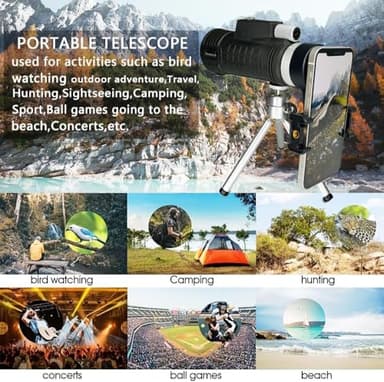 Monocular Telescope for Adults,40x60 HD Large Vision Monoculars with Smartphone Adapter Tripod,High Powered Monocular for Birdwatching Hunting Hiking Camping,BAK4 Prism FMC Lens,Waterproof (12x60) - Image 5