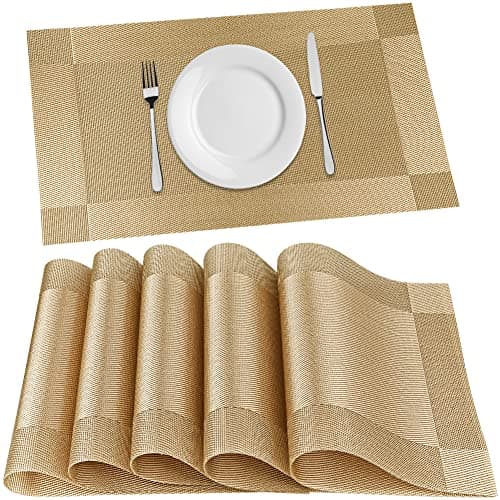 Placemats Set of 6, Place Mats for Kitchen Dining Table, Heat-Resistant Anti-Skid Stain Washable PVC Table Mats, Easy to Cleaning Woven Vinyl Dinner Mats - Image 1
