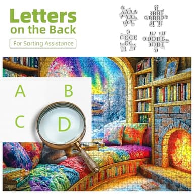 Northern Lights Landscape Jigsaw Puzzles for Adults Fantasy Fairy Cat 1000 Piece Book Room Puzzle for Adults with Letters on Back Challenging Family Puzzle - Image 3
