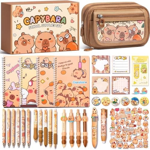 Fimibuke Kids School Supplies for Girls, 36PCS Cute Capybara Stationery Set with Pencil Case Gel Pens Pencils Stickers Pins Notebooks Sticky Notes Kawaii Birthday Gifts for Kindergarten Elementary - Image 1
