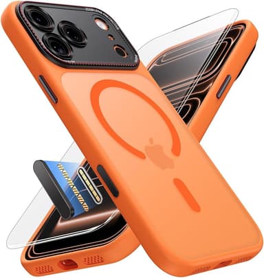 JUESHITUO Magnetic for iPhone 17 Pro Max Case: Upgraded [Full Camera Protection], with [1X Screen Protector] [Camera Button], 6.9" Case for iPhone 17 Pro Max, Orange - Image 1