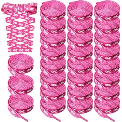 Daifunli 30 Pairs Pink Ribbon Shoe Laces 45'' Breast Cancer Awareness Shoelaces for Fundraising Walks Sports Football Boot(Pink) - Image 1
