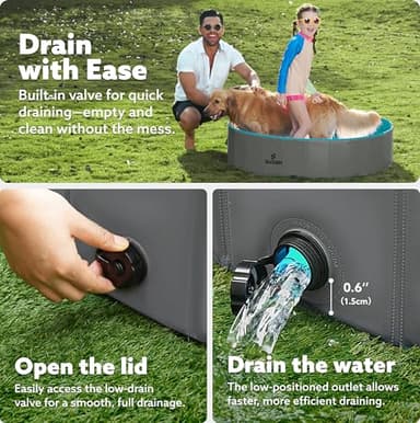 SLOOSH Foldable Dog Kiddie Pool - Portable Hard Plastic Doggie Swimming Pool, Anti-Slip Collapsible Pets Bath Tub Suitable for Kids Indoor Outdoor Backyard Use (48" x 12", Grey) - Image 2