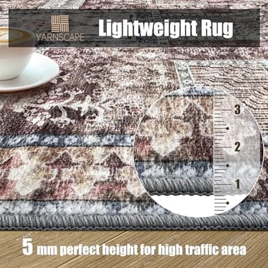 YARNSCAPE Vintage 9' x 12' Washable Area Rug - Stylish Indoor Rug for Living, Dining or Bedroom - Lightweight Carpet with Non-Slip Backing - Foldable for Easy Placement and Maintenance - Rust - Image 7