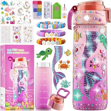 Decorate Your Own Water Bottle Kits for Girls, Mermaid Painting Diamond Art & Bracelet Making Kit for Girl, Crafts for Kids Ages 4-8, Birthday Christmas School Gifts (Mermaid) - Image 1