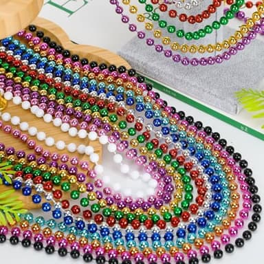 EOBOH 144PCS Mardi Gras Beads, Metallic 12 Kinds Bead Necklace Party Supplies, 33" Mardi Gras Necklace Costume Stuff, Festival Parade Throw Accessories for Wedding Birthday Celebrations Decorations - Image 3