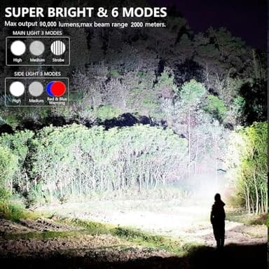 MIXILIN Rechargeable Spotlight, 90,000 Lumens Handheld Hunting Flashlight Led Spot Light with Cob Light and Solar Panels, Lightweight and Super Bright Spotlight for Hunting Boating Camping - Image 2