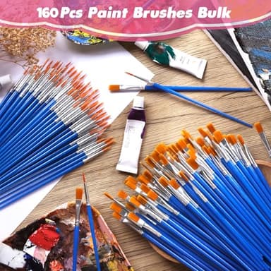 ZRLEI Small Paint Brushes Bulk, 160 Pcs Flat Tip Round Acrylic Paint Brushes for Kids Classroom Acrylic Watercolor Canvas Face Painting Touch Up - Image 4
