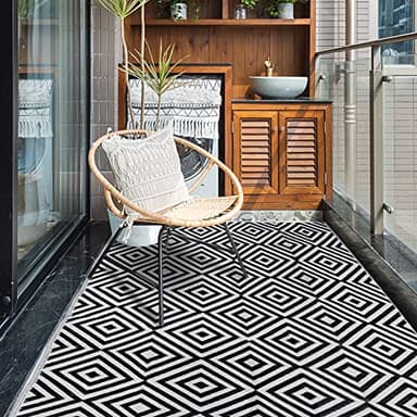 Ridota Reversible Mats, Outdoor Patio Rugs, Plastic Straw, Modern Area Rug, Floor Mat, RV, Patio, Backyard, Deck, Picnic, Beach, Trailer, Camping (Diamond Black & White, 5' x 8') - Image 6