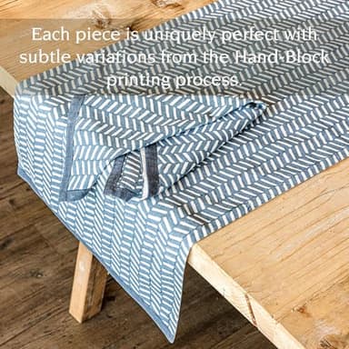 over&back 18x108 Printed Cotton Table Runner - Washable Table Runners for a Custom Home Decor Tablescape - Perfect for Coffee Table, Dinner Table, Living Room, and More - Blue Herringbone - Image 3