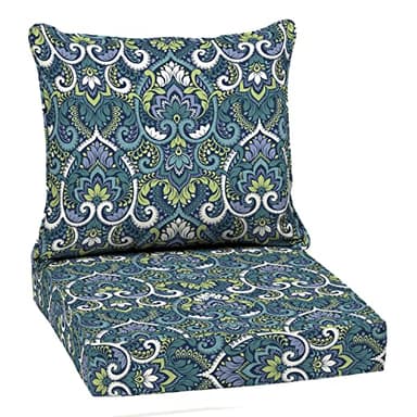 Arden Outdoor Deep Seat Cushion Set, 22 in x 24 in, Weather-Proof, Rain-Proof, Fade Resistant Patio Cushion Sapphire Aurora Blue Damask - Image 1