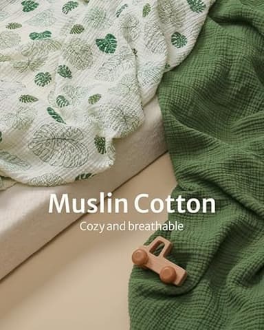 Blissful Diary Muslin Crib Sheets for Girl Boy, Boho Neutral Soft Cotton Baby Sheet for 52''x28'' Standard Crib Mattress, 2 Pack(Monstera&Dark Green) - Image 2