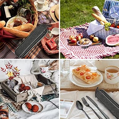 Stainless Steel Portable Reusable Travel Utensils with Case - Flatware Cutlery Set, Chopsticks, Straw - Black - Image 8