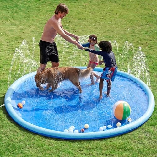 SLOOSH 120" Non-Slip Splash Pad Sprinkler - Outdoor Water Toys Play Mat for Toddlers Kids Dogs, Outside Thickened Sprinkler Pool Party Durable Backyard Fountain for Girls Boys Pets(120in, Blue) - Image 1