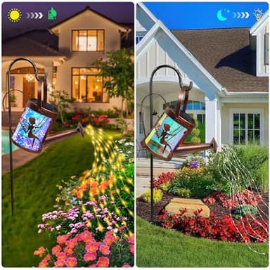 Solar Watering Can with Cascading Lights Garden Decor,Fairy Garden Accessories Hanging Solar Lights,Birthday Gifts for Women Mom,Gardening Lanterns with Shepherd Hook for Porch Patio Lawn Yard Art - Image 6