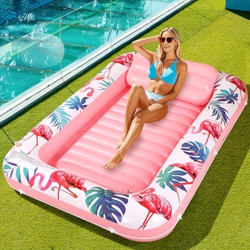 Premium Inflatable Tanning Pool Lounger Lake Flamingo Pool Float Floaties for Adults - Comfortable Design with Cup Holders and Headrest - Perfect for Beach Parties, Lake Lounging, and Tanning - Image 1