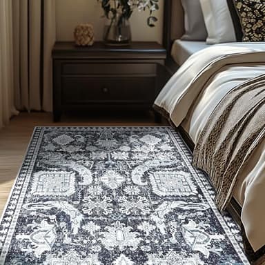 4x6 ft Washable Area Rug, Non-Slip Indoor/Outdoor, Black & White Boho Design for Kitchen, Patio, Office, Entryway, Kids Room, and Runner Rugs - Image 3