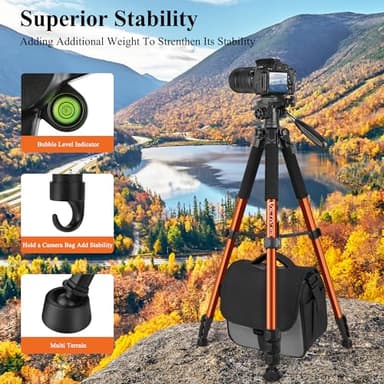 Victiv Tripod 74-Camera-Tripod for Cell Phone, Aluminum Professional Heavy Duty Camera Tripod Stand, Tripod for Camera DSLR SLR with Carry Bag, Compatible with Canon Nikon iPhone - Image 6