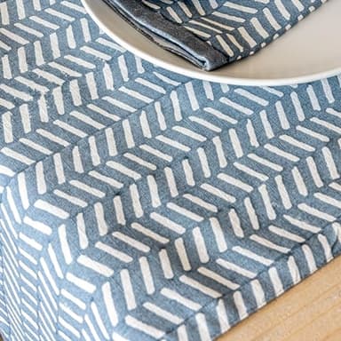 over&back 18x108 Printed Cotton Table Runner - Washable Table Runners for a Custom Home Decor Tablescape - Perfect for Coffee Table, Dinner Table, Living Room, and More - Blue Herringbone - Image 6