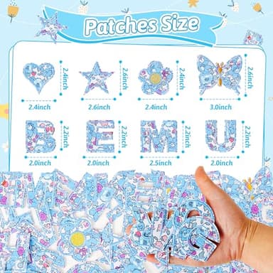 Letter Patches Self-Adhesive for Kids Clothing: Kingsow Blue 60Pcs Flowers Butterfly Letters Patch Stickers A-Z Alphabet Applique - Cute Fabric Letters Patches Stick on Jackets Hats Bags DIY Crafts - Image 5