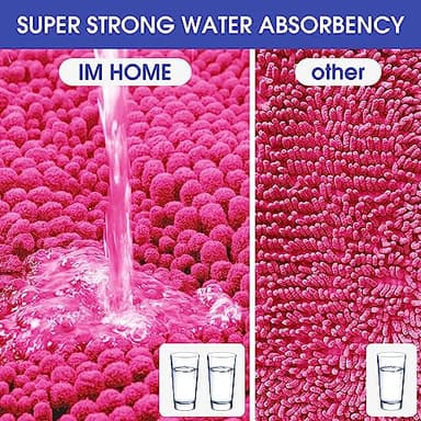 ACCUMTEK Striped Hot Pink Bathroom Rug Set 3 Pieces Ultra Soft, Non Slip Chenille Toilet Mat, Absorbent Plush Shaggy Bath Mats for Bathroom, Bedroom, Kitchen, Peach - Image 5