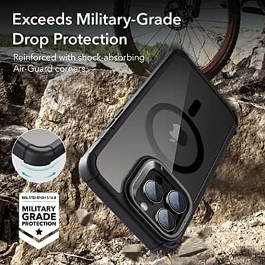 ESR for iPhone 14 Pro Case with Stand, Compatible with MagSafe, Full-Body Military-Grade Drop Proof Case with Built-in 9H+ Tempered Glass Screen Protector, Armor Series, Clear Black - Image 3