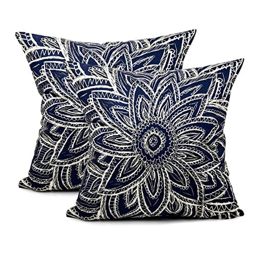 Suklly Plush Square Modern Navy Blue Abstract Floral Illustration Hidden Zipper Home Sofa Decorative Set of 2 Throw Pillow Cover Cushion Case 16x16 Inch Design Printed Pillowcase - Image 1