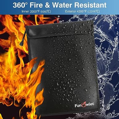 FunOwlet Fireproof Waterproof Document Bag, Fire and Water Resistant Safe Zipper Storage Organizer Pouch for A4/A5 Documents Holder, File, Cash, Jewelry, Passport, Tablet, Laptop, 3 Pack (Black) - Image 3