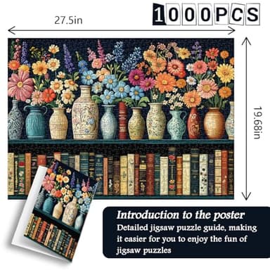 Wildflower Puzzles for Adults 1000 Pieces, PICKFORU Vintage Flower Book Puzzle, Wildflower Pages Jigsaw Puzzle for Book Lover, Floral Art Bookshelf Library Puzzles - Image 3