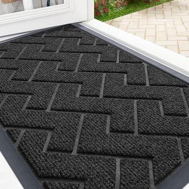 OLANLY Front Door Mat Indoor Outdoor Entrance, Waterproof All-Season, All-Weather Welcome Doormat, Sturdy Natural Rubber, Low Profile, Easy Clean Patio Porch Entryway Outside Floor Mat, 29.5x17, Black - Image 1