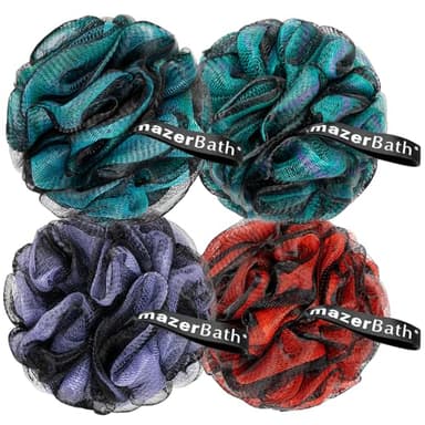 AmazerBath Charcoal Loofah Sponge, Shower Loofah 60g/PCS - Body Scrubber Loofa Set of 4 - Charcoal Blue, Green, Purple & Red, Bath Sponge for Men and Women - Image 1