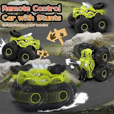 ScharkSpark Remote Control Car, 2.4GHz Monster Trucks for Boys Girls with Light, Sound & Spray, Stunt Car Toys Gift for Kids 3 4 5 6 7 8, 4WD All Terrain RC Cars for Toddlers with 2 Batteries - Image 2