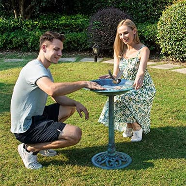 VIVOHOME 28 Inch Height Polyresin Lightweight Antique Outdoor Garden Bird Bath Green - Image 2