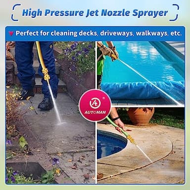 AUTOMAN Brass Hose Nozzle - High Pressure Jet Nozzle 4 Count (2 Set), Heavy Duty Water Hose Sprayer Sweeper with Hose Shutoff Valve, 3/4” GHT Nozzles for Garden Hose, Car Wash, Extra 10 Rubber Washers - Image 7