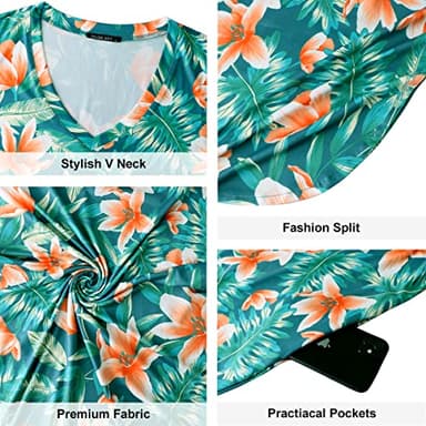 HUSKARY Floral Dress for Women Casual Loose Beach Dress Sleeveless Side Slit Maxi Dress with Pockets Green Flowers Small - Image 4